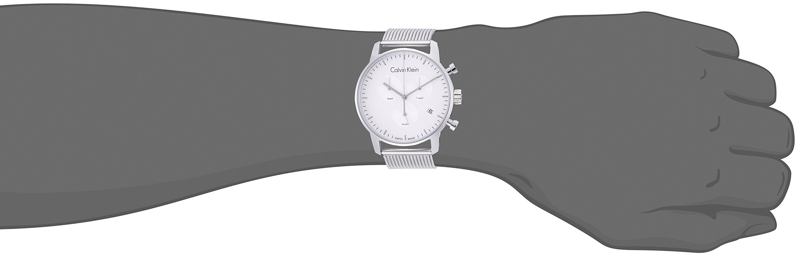 Calvin Klein City Chronograph White Dial Silver Mesh Bracelet Watch for Men - K2G27126 Watches Calvin Klein   