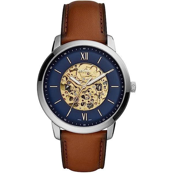 Fossil Townsman Automatic Skeleton Blue Dial Brown Leather Strap Watch for Men - ME3154 Watches Fossil   