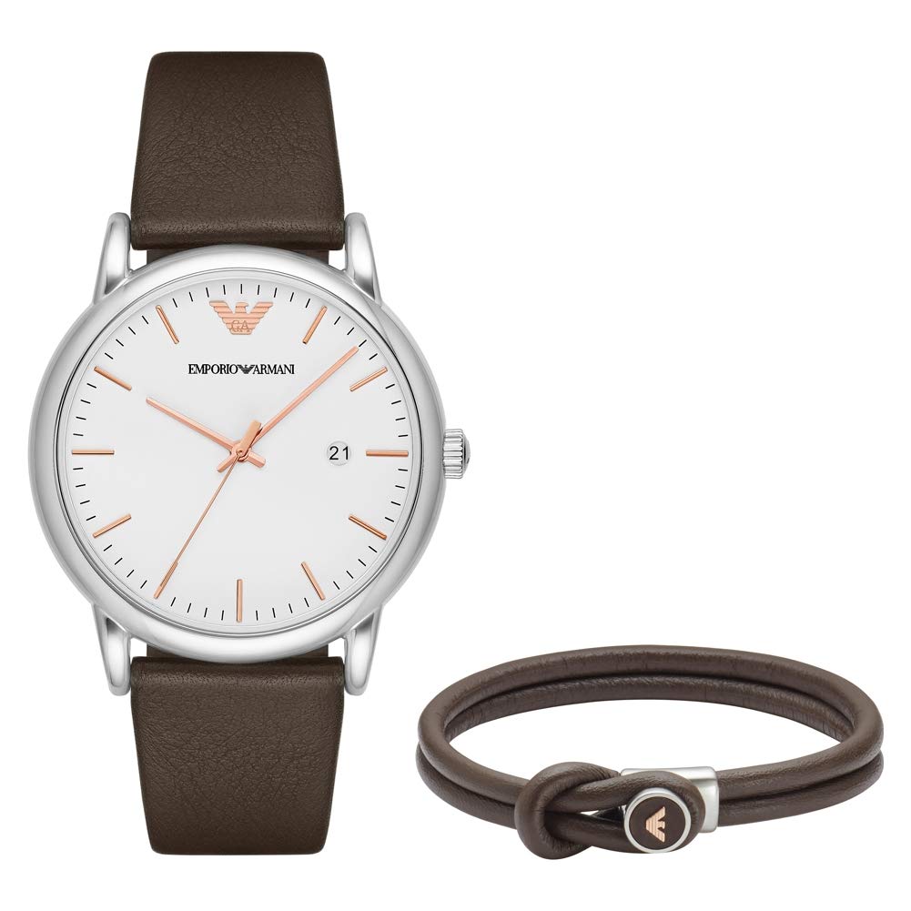 Emporio Armani White Dial Brown Leather Strap Watch For Men - AR11103 Watches Emporio Armani   