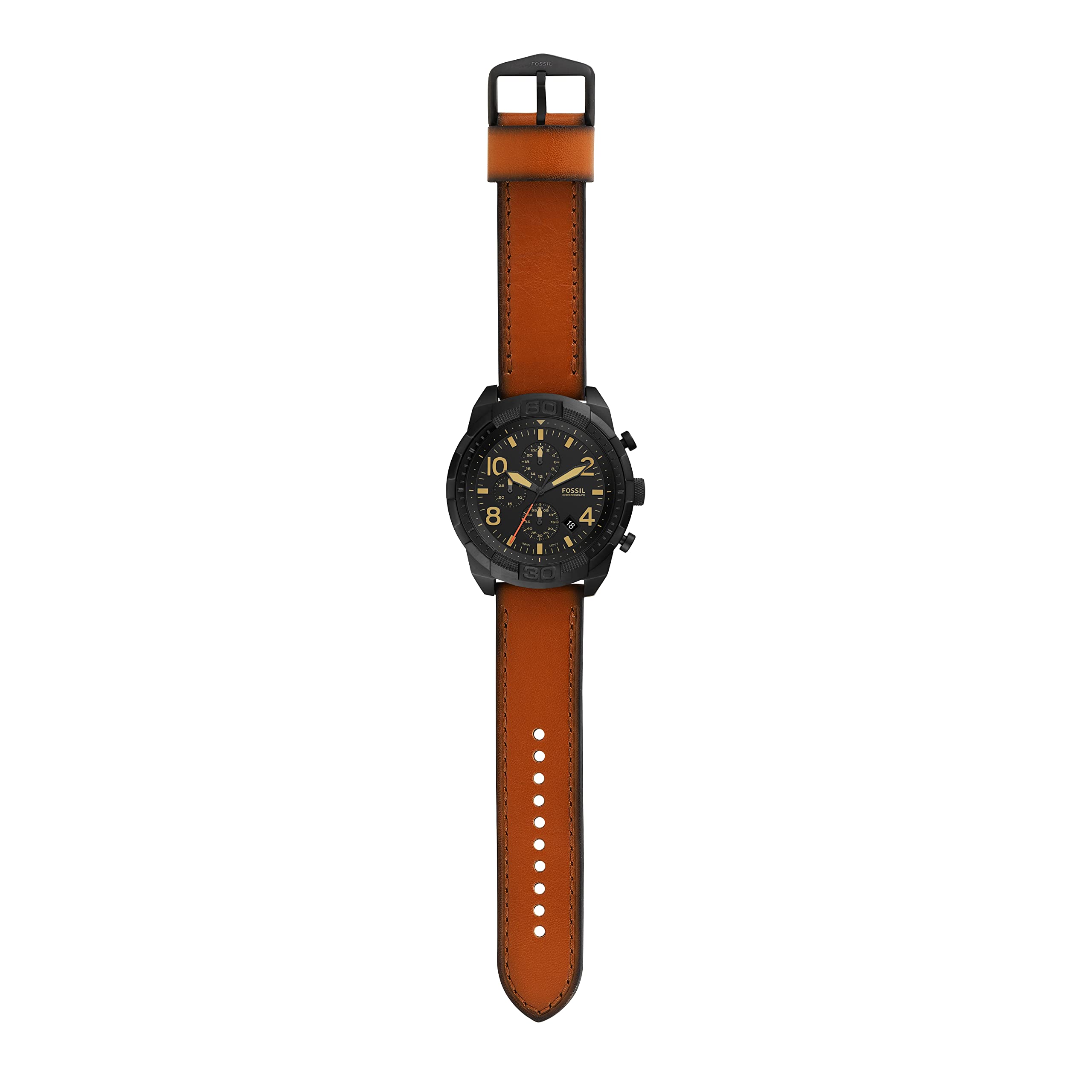 Fossil Bronson Black Dial Brown Leather Strap Watch for Men - FS5714 Watches Fossil   