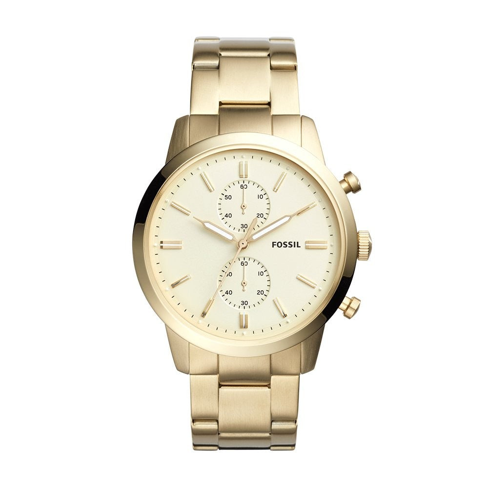 Fossil Townsman Chronograph White Dial Gold Steel Strap Watch for Men - FS5348 Watches Fossil   