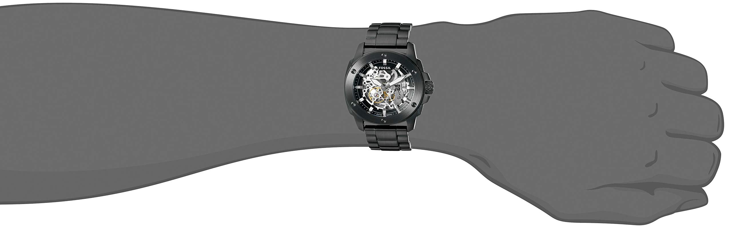 Fossil Modern Machine Automatic Silver Dial Black Steel Strap Watch for Men - ME3080 Watches Fossil   