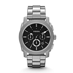 Fossil Machine Chronograph Black Dial Silver Steel Strap Watch for Men - FS4776 Watches Fossil   