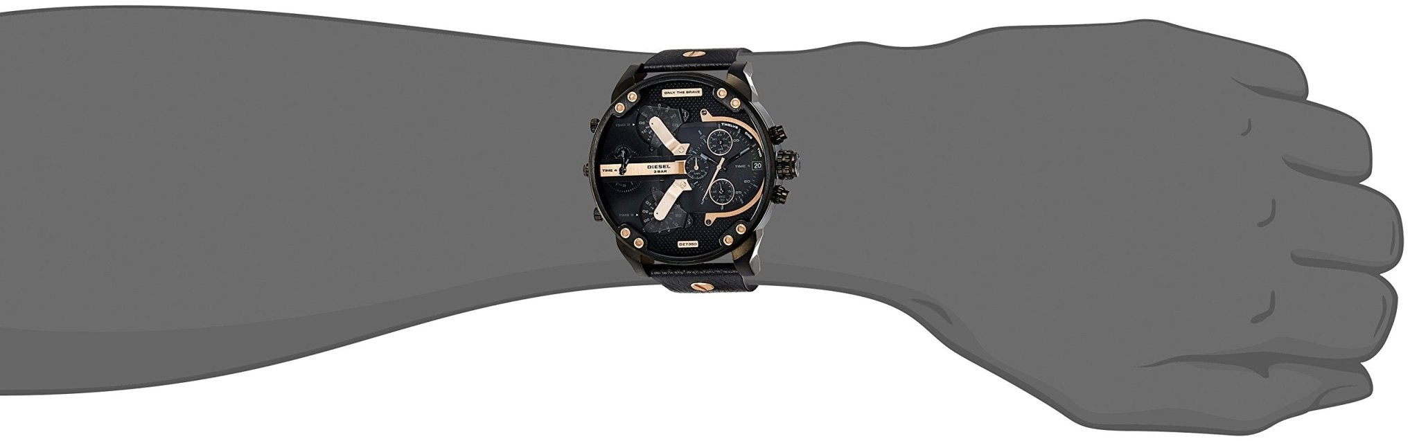 Diesel Mr Daddy 2.0 Black Dial Black Leather Strap Watch For Men - DZ7350 Watches Diesel   