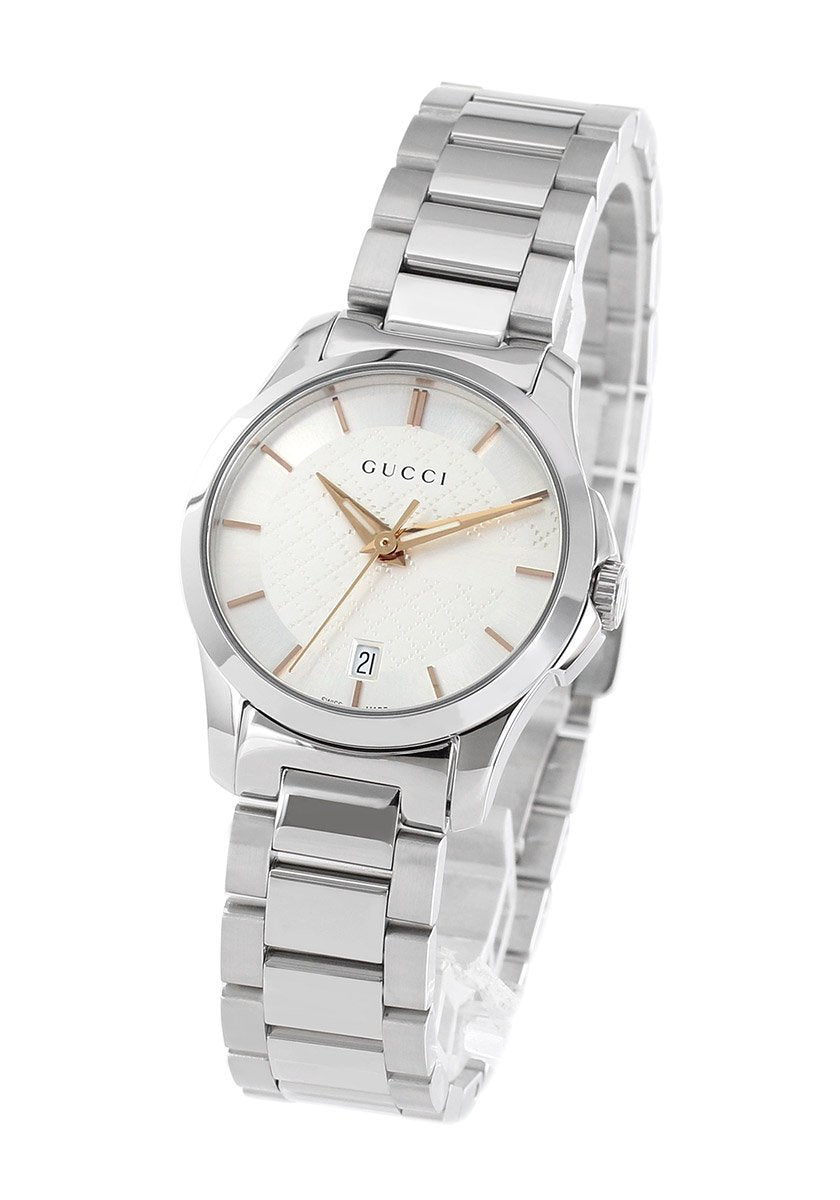 Gucci G Timeless Silver Dial Silver Steel Strap Watch For Women - YA126523 Watches Gucci   