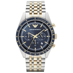 Emporio Armani Tazio Chronograph Blue Dial Gold & Silver Stainless Steel Strap Watch For Men - AR8030 Watches Emporio Armani   