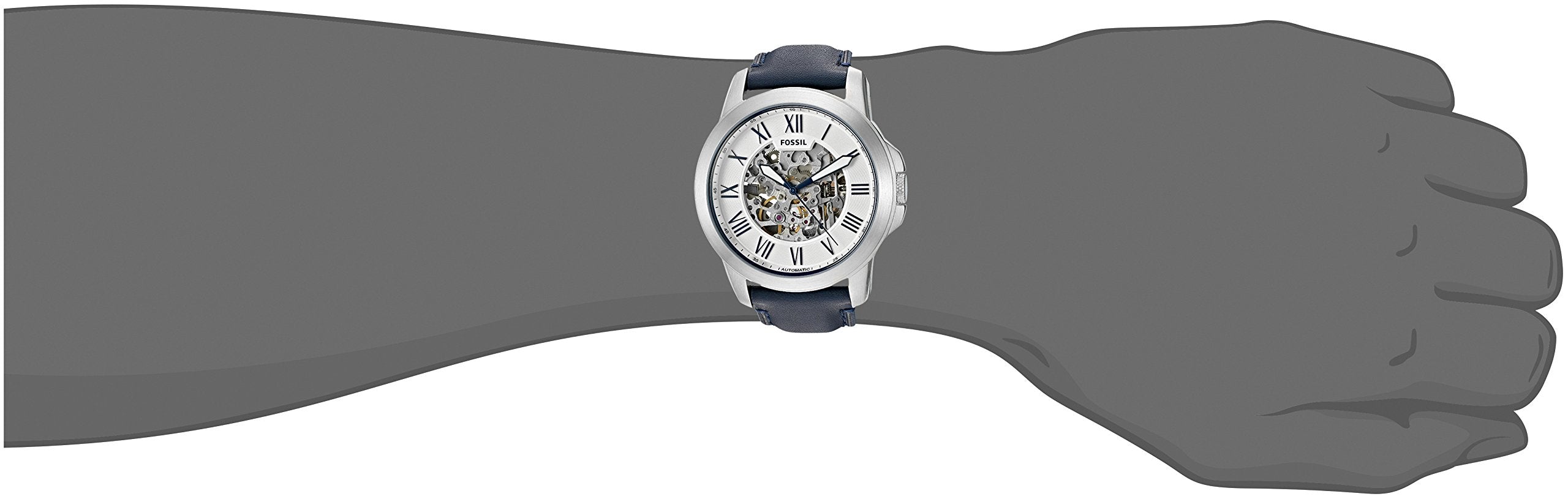 Fossil Grant Automatic Skeleton Silver Dial Blue Leather Strap Watch for Men - ME3111 Watches Fossil   