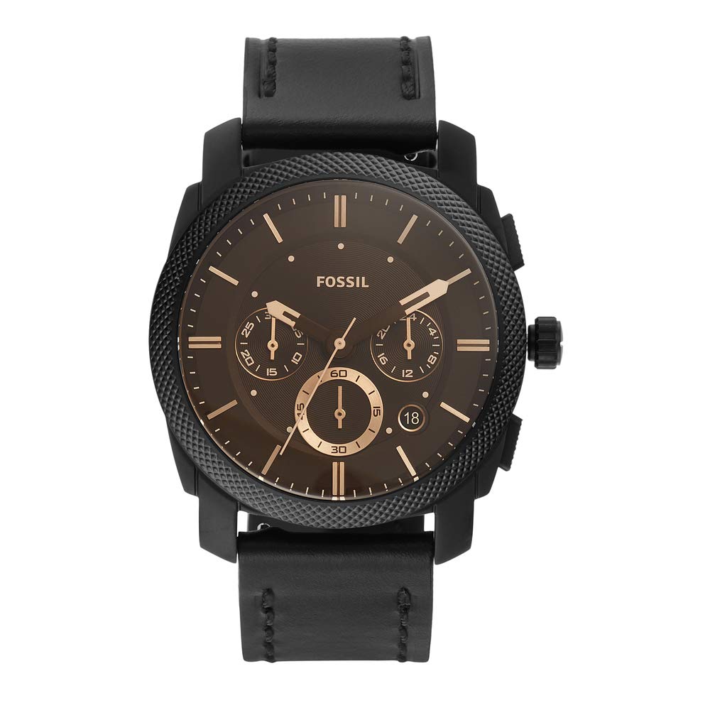 Fossil Machine Chronograph Black Dial Black Leather Strap Watch for Men - FS5586 Watches Fossil   