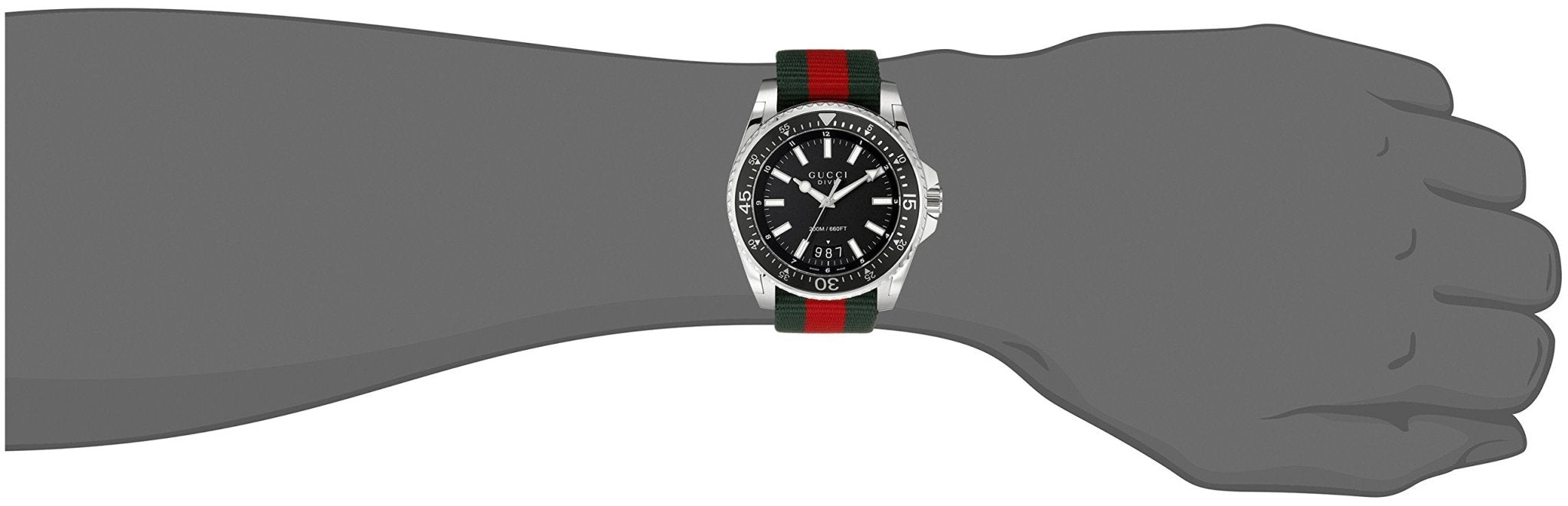 Gucci Dive Black Dial Green & Red Nylon Strap Watch For Men - YA136206 Watches Gucci   