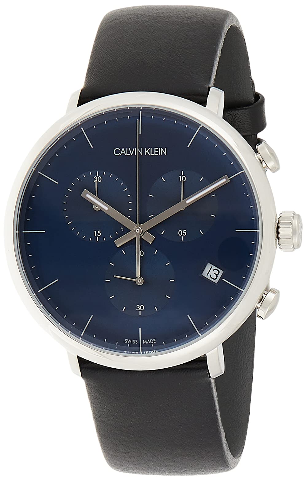 Calvin Klein High Noon Chronograph Blue Dial Black Leather Strap Watch for Men - K8M271CN Watches Calvin Klein   