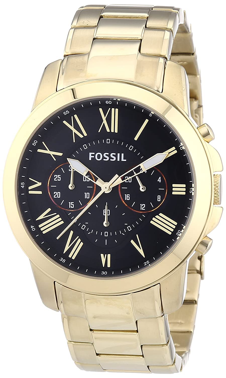 Fossil Grant Chronograph Black Dial Gold Steel Strap Watch for Men - FS4815 Watches Fossil   