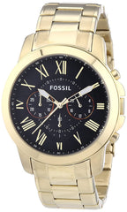 Fossil Grant Chronograph Black Dial Gold Steel Strap Watch for Men - FS4815 Watches Fossil   