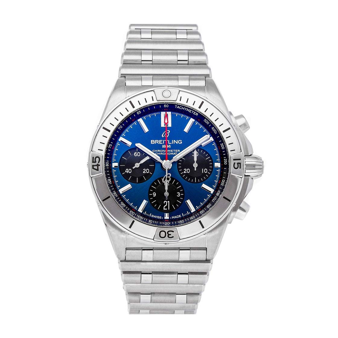 Breitling Chronomat B01 42mm Blue Dial Silver Steel Strap Watch for Men - AB0134101C1A1 Watches Breitling   