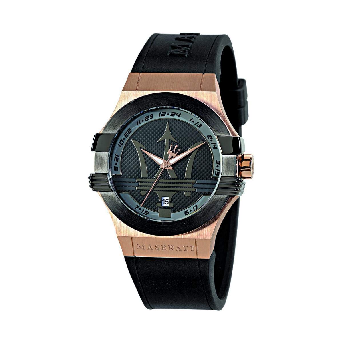 Maserati Potenza Black & Rose Gold Dial Black Rubber Strap Watch For Men - R8851108002 Watches Maserati   