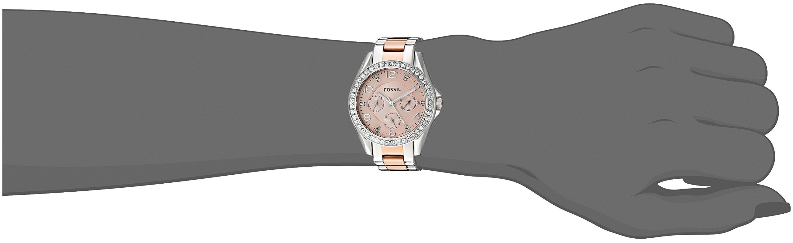 Fossil Riley Multifunction Rose Gold Dial Two Tone Steel Strap Watch for Women - ES4145 Watches Fossil   