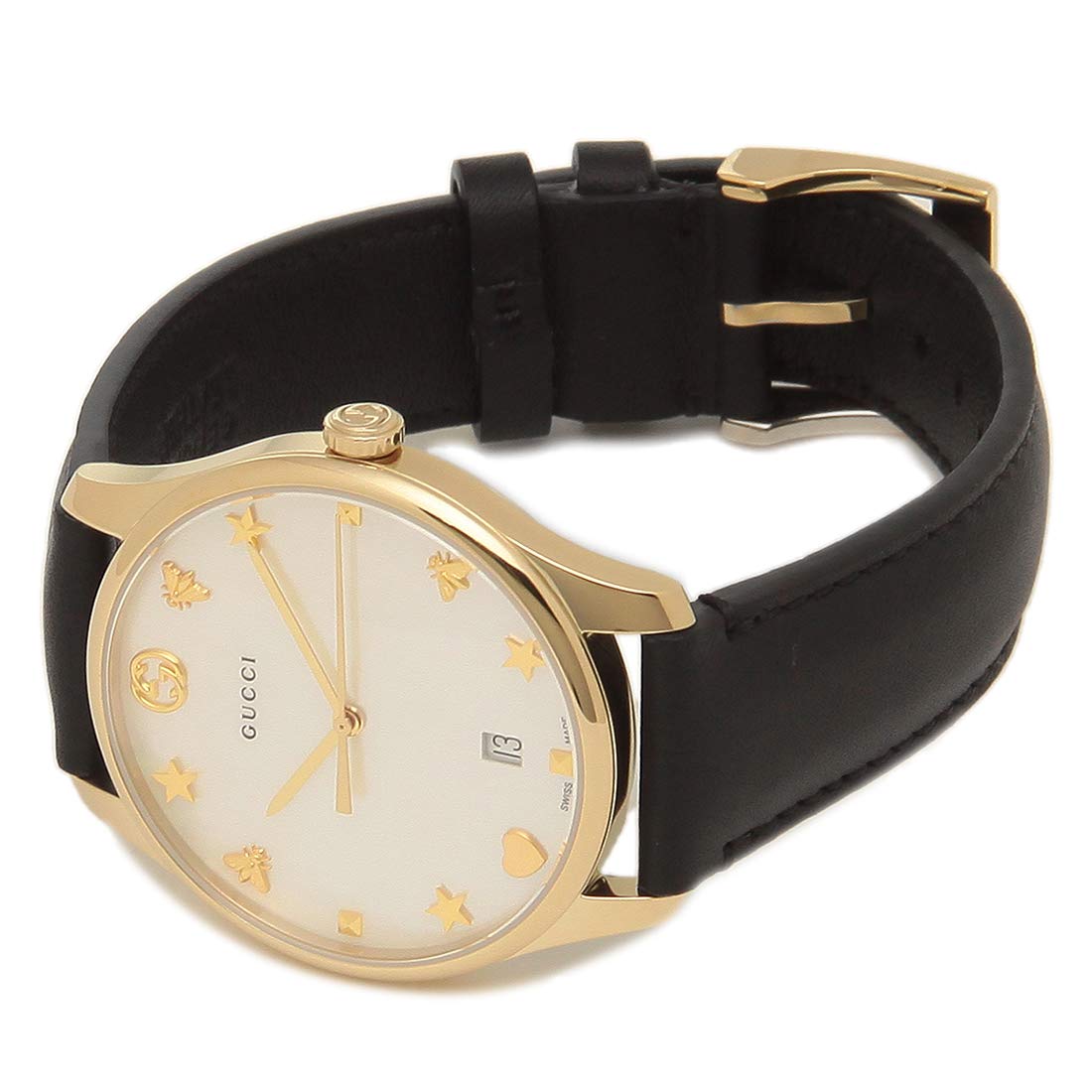 Gucci G-Timeless Mother of Pearl Dial Black Leather Strap Watch For Women - YA1264044 Watches Gucci   