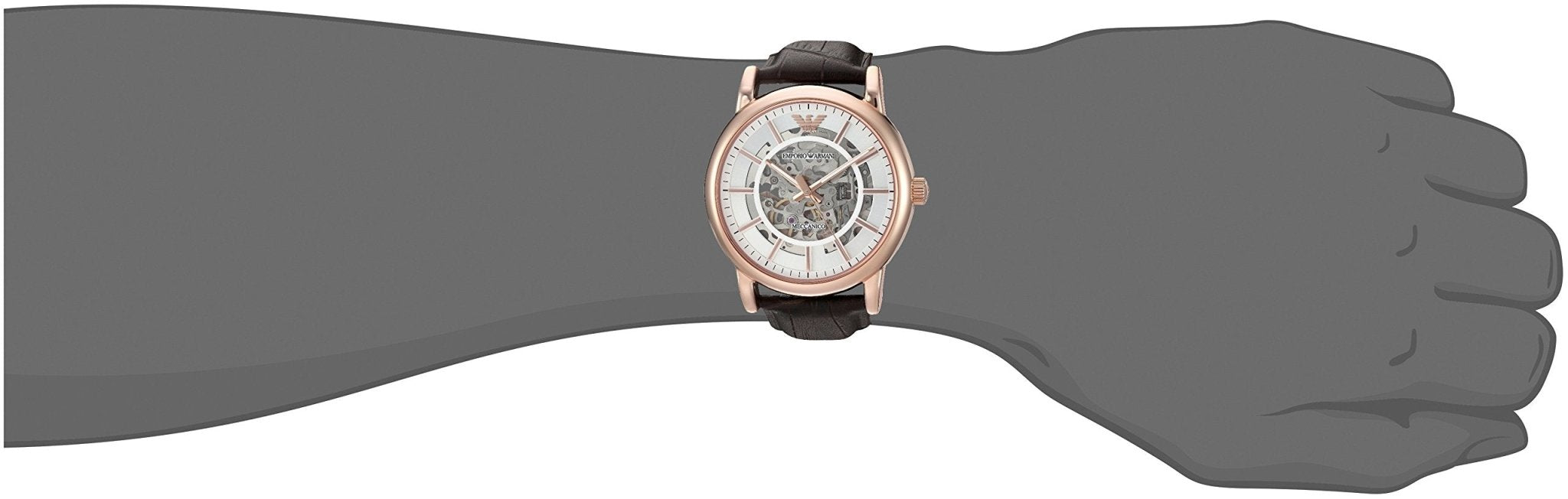 Emporio Armani Meccanico Silver Skeleton Dial Brown Leather Strap Watch For Men - AR1983 Watches Emporio Armani   