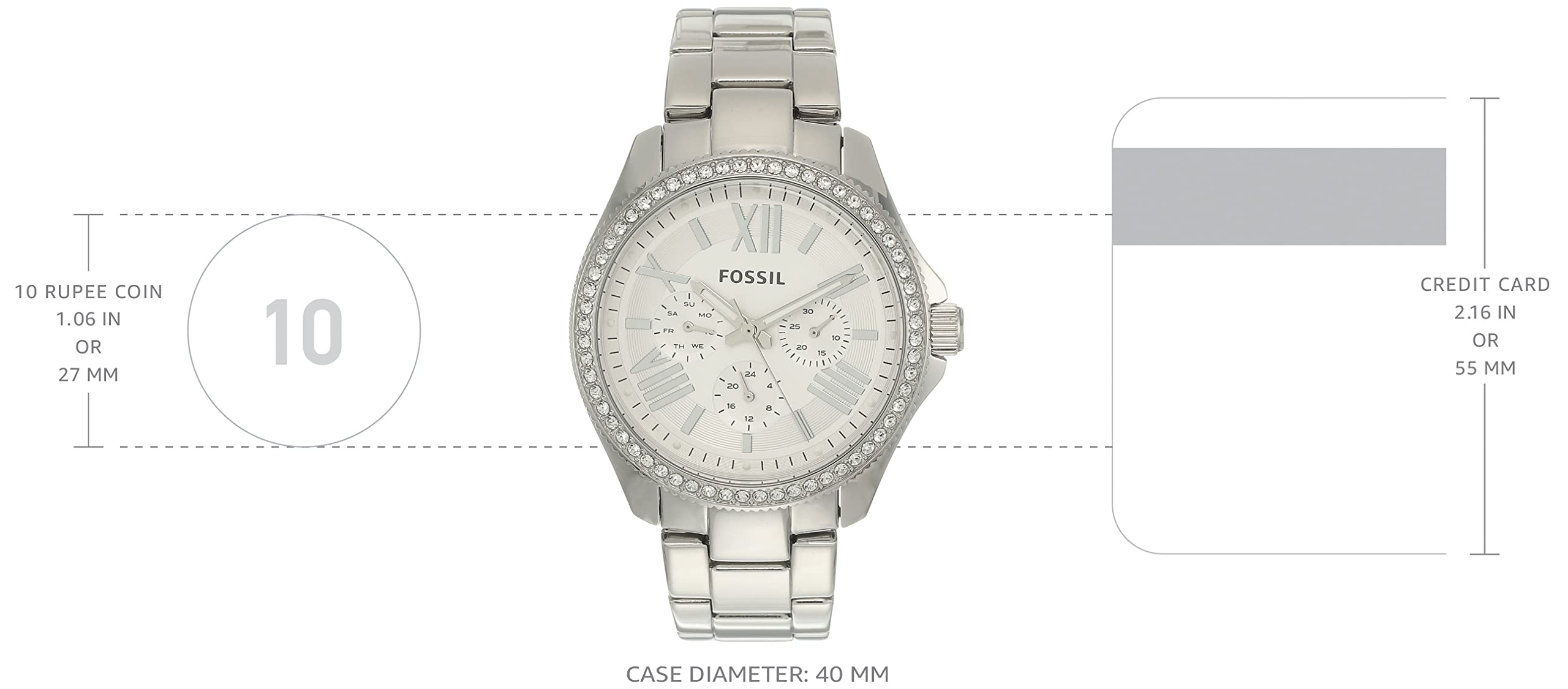 Fossil Cecile Chronograph Silver Dial Silver Steel Strap Watch for Women - AM4481 Watches Fossil   