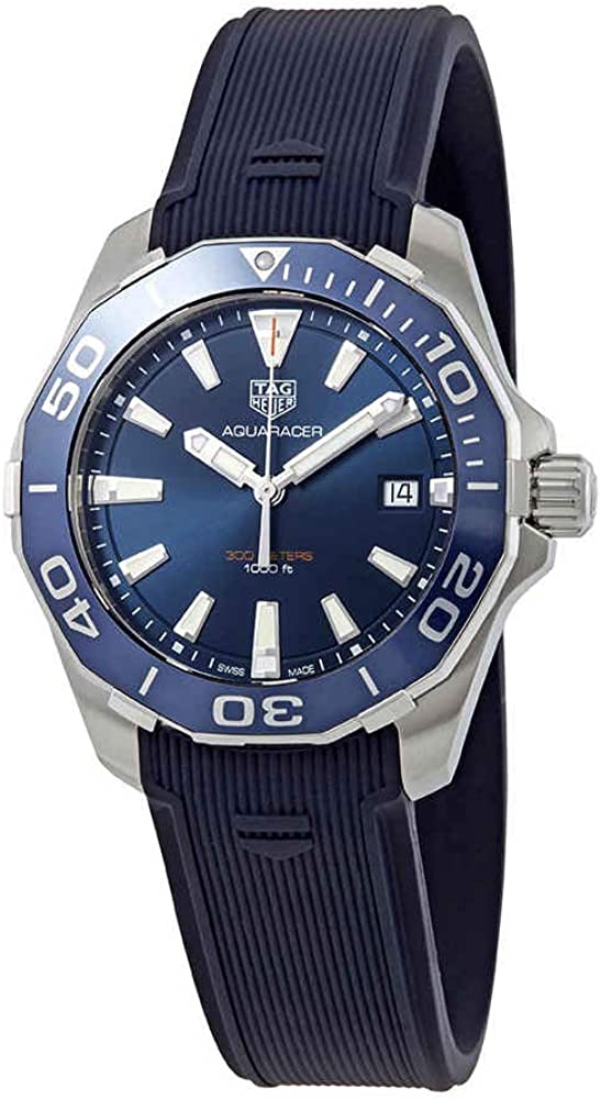 Tag Heuer Aquaracer 41mm Blue Dial Blue Rubber Strap Watch for Men - WAY111C.FT6155 Watches Tag Heuer   