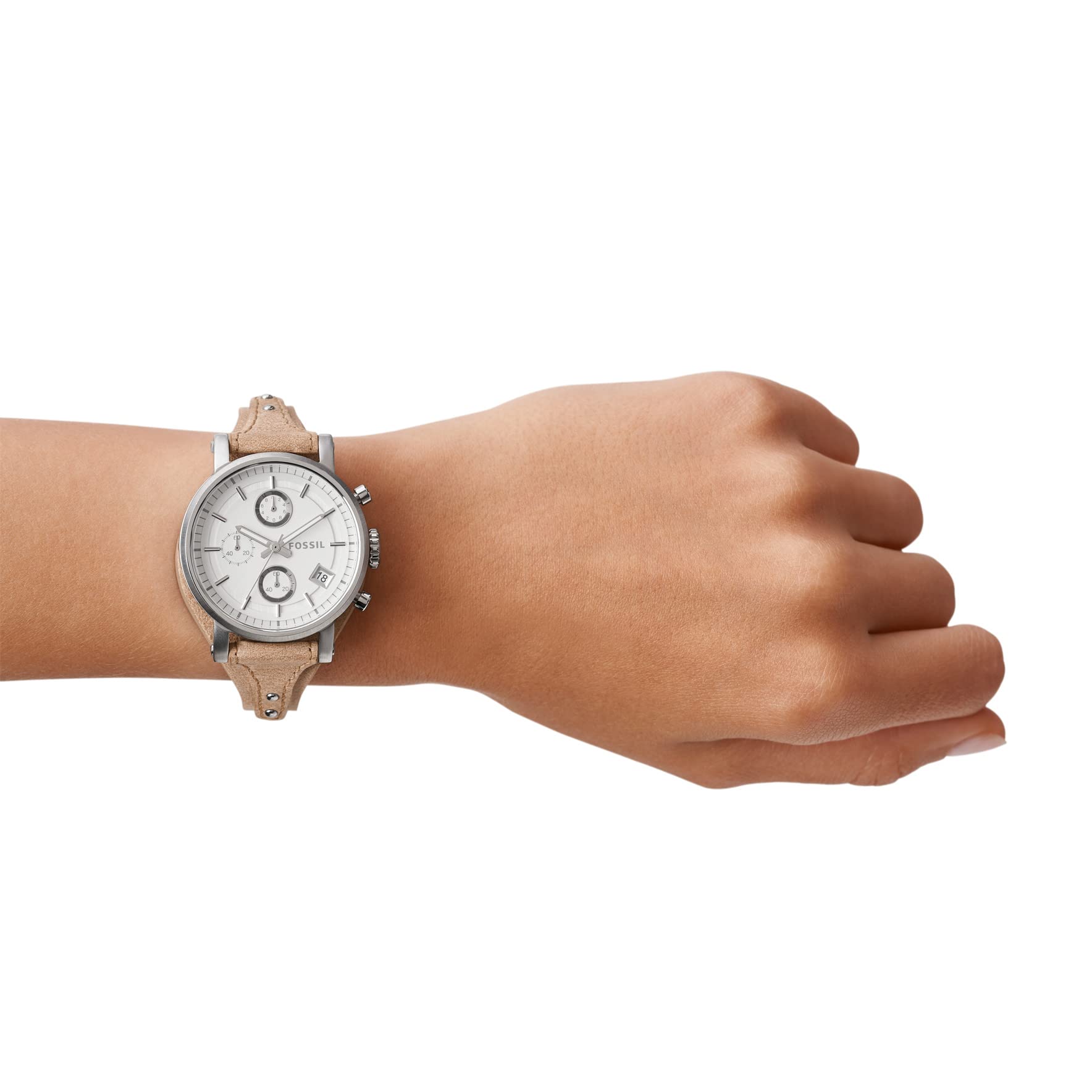 Fossil Boyfriend Chronograph White Dial Brown Leather Strap Watch for Women - ES3625 Watches Fossil   