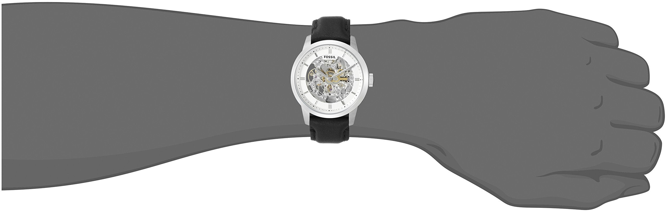 Fossil Townsman Automatic Skeleton White Dial Black Leather Strap Watch for Men - ME3085 Watches Fossil   