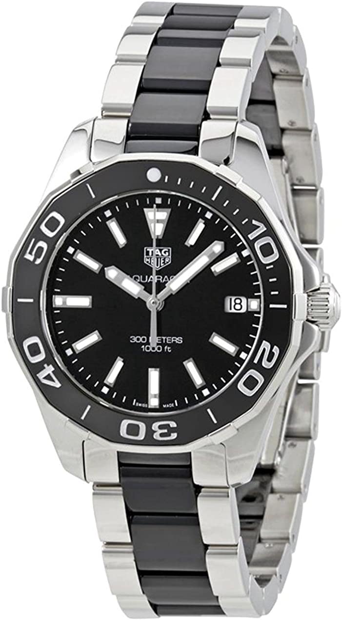 Tag Heuer Aquaracer Quartz 35mm Black Dial Two Tone Steel Strap Watch for Men - WAY131A.BA0913 Watches Tag Heuer   