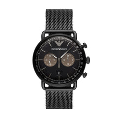 Emporio Armani Aviator Black Dial Black Mesh Bracelet Watch For Men - AR11142 Watches Emporio Armani   