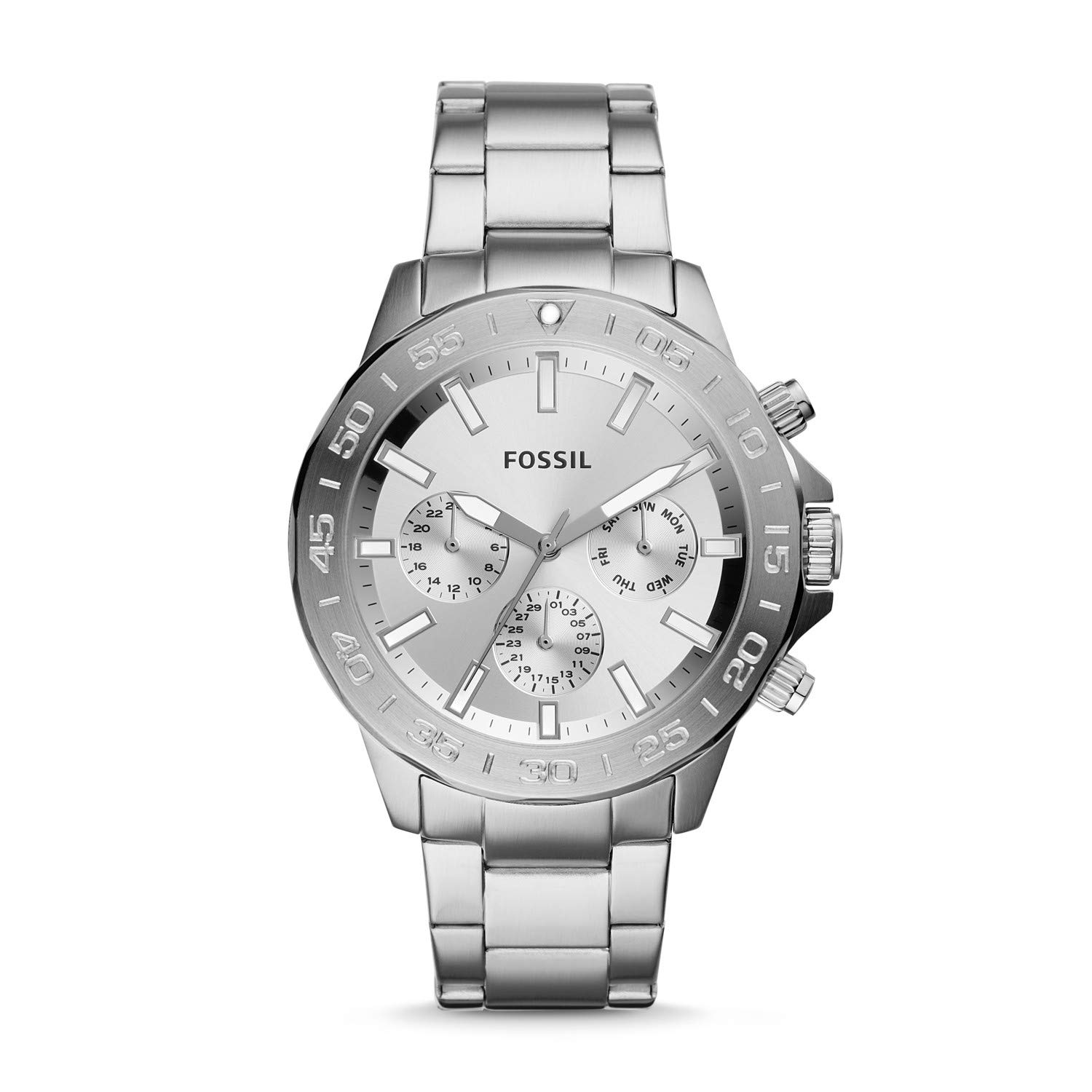 Fossil Bannon Multifunction Chronograph Silver Dial Silver Steel Strap Watch for Men - BQ2490 Watches Fossil   