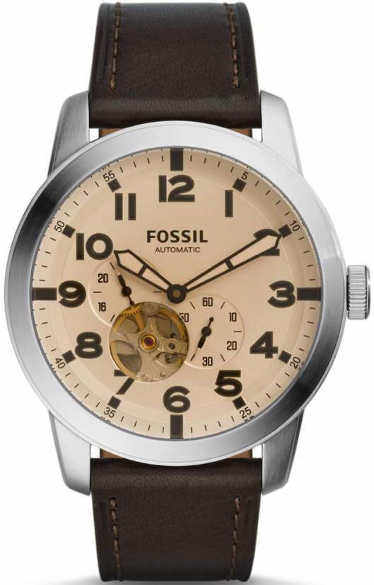 Fossil Pilot 54 Automatic Cream Dial Brown Leather Strap Watch for Men - ME3119 Watches Fossil   