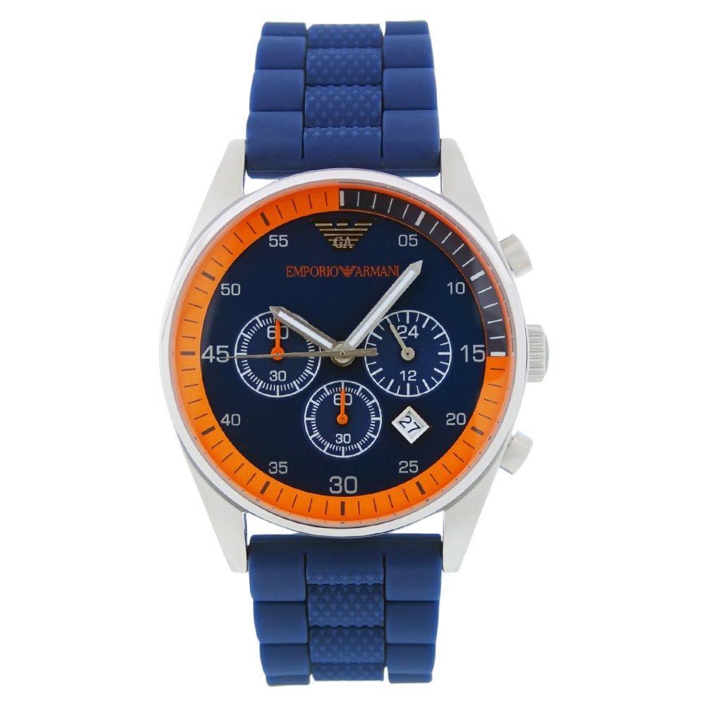 Emporio Armani Chronograph Blue Dial Blue Rubber Strap Watch For Men - AR5864 Watches Emporio Armani   