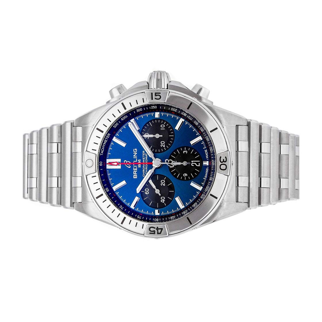 Breitling Chronomat B01 42mm Blue Dial Silver Steel Strap Watch for Men - AB0134101C1A1 Watches Breitling   