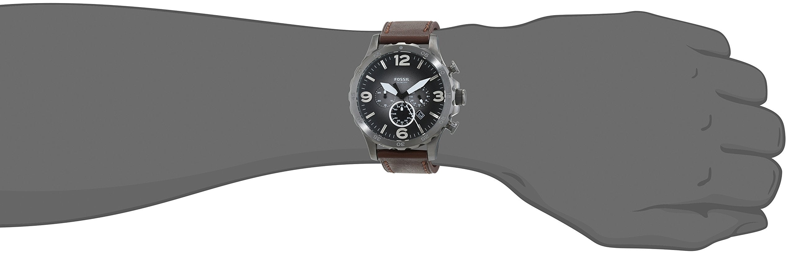 Fossil Nate Chronograph Grey Dial Brown Leather Strap Watch for Men - JR1424 Watches Fossil   