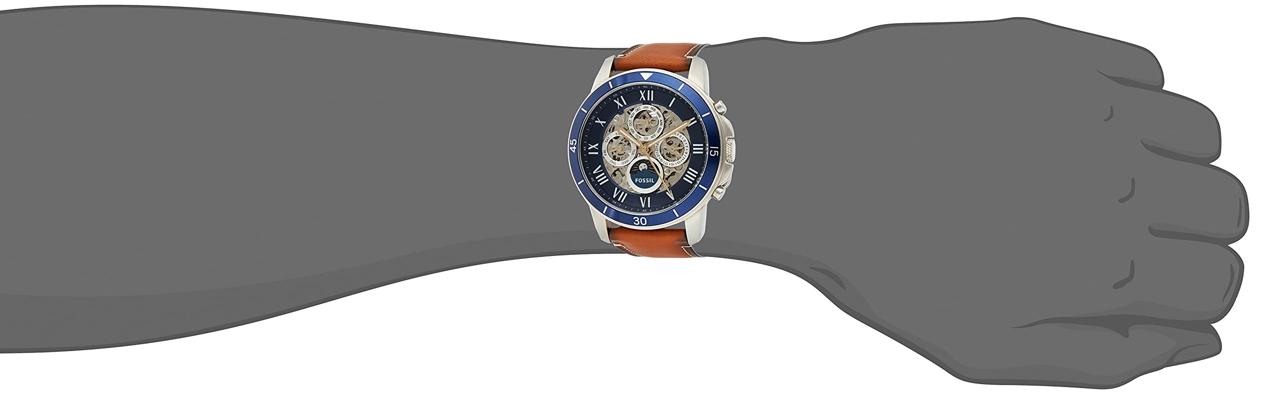 Fossil Grant Sport Automatic Skeleton Blue Dial Brown Leather Strap Watch for Men - ME3140 Watches Fossil   