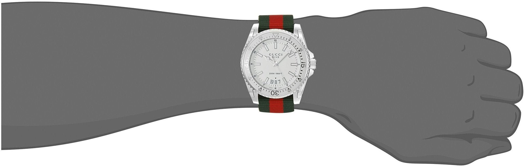 Gucci Dive White Dial Red & Green Nylon Strap Watch For Men - YA136207 Watches Gucci   