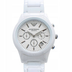 Emporio Armani Ceramica Chronograph White Dial White Strap Watch For Men - AR1453 Watches Emporio Armani   