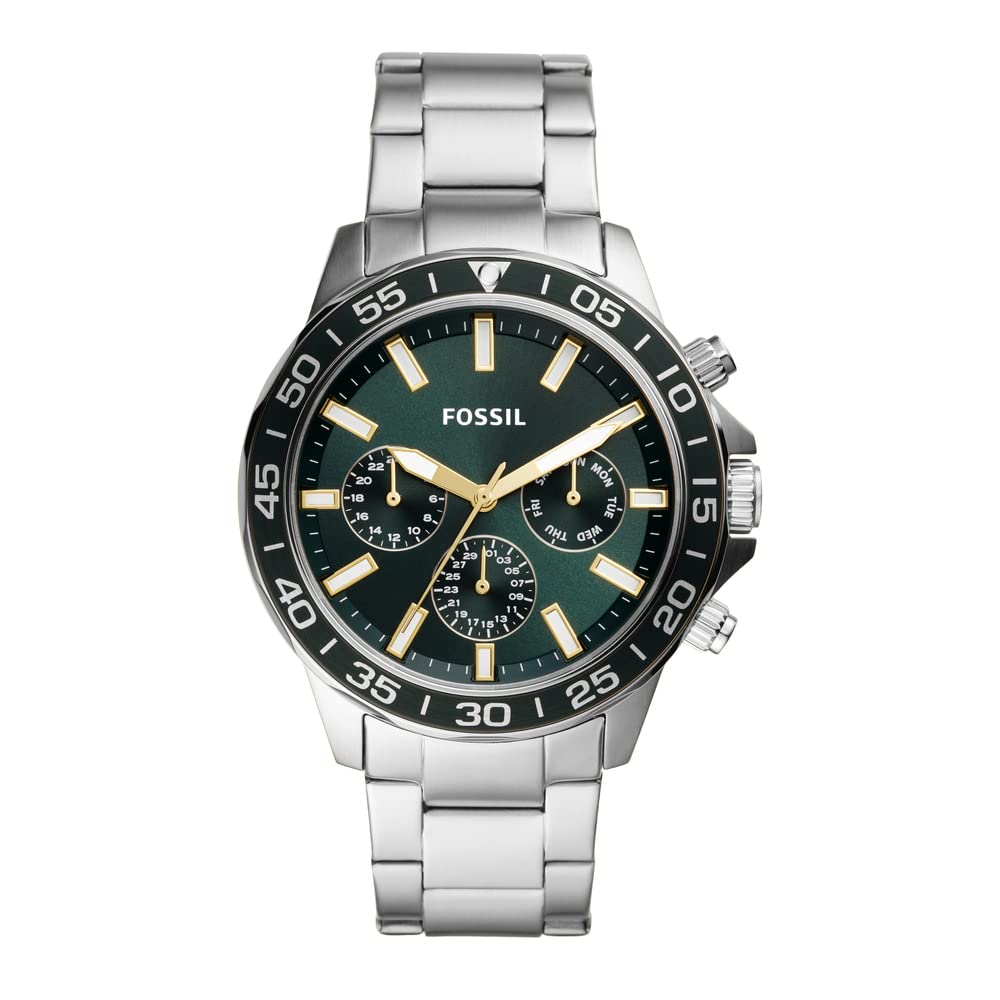 Fossil Bannon Chronograph Green Dial Silver Steel Strap Watch for Men - BQ2492 Watches Fossil   