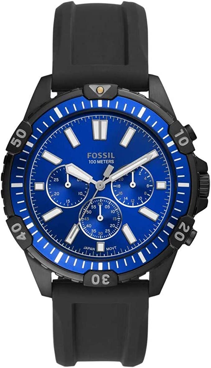 Fossil Garrett Chronograph Blue Dial Black Rubber Strap Watch for Men - FS5695 Watches Fossil   