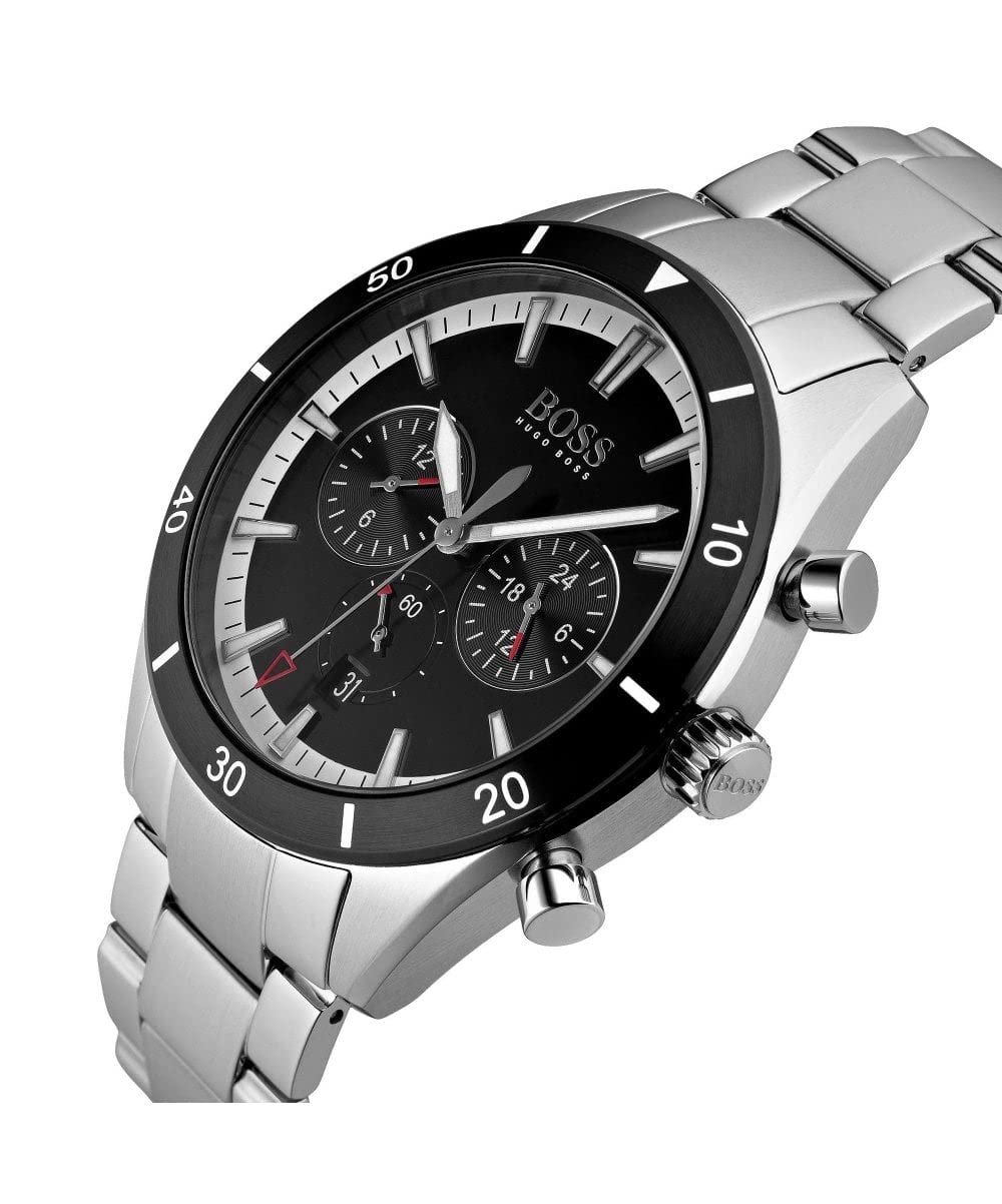 Hugo Boss Santiago Black Dial Silver Steel Strap Watch for Men - 1513862 Watches Hugo Boss   