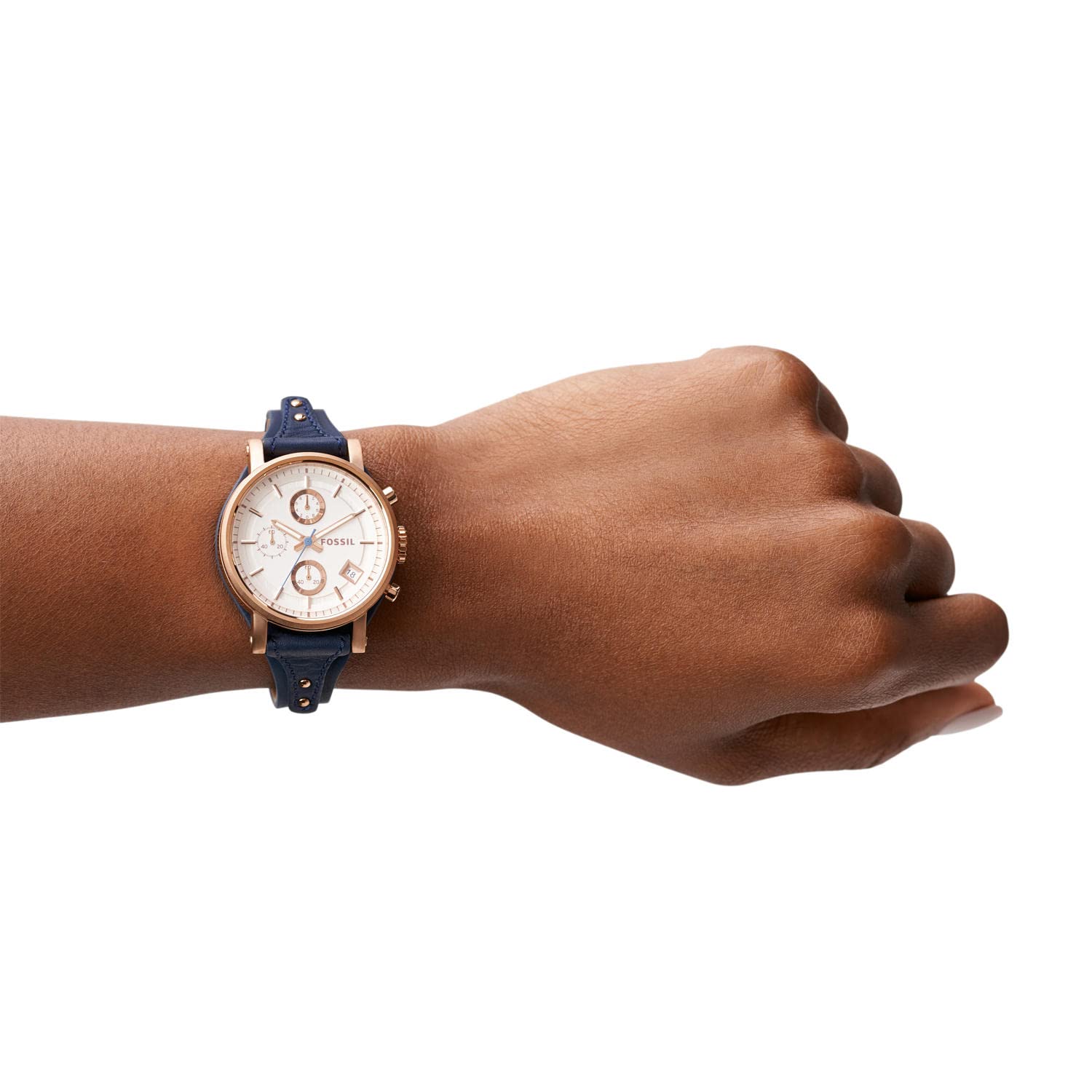 Fossil Original Boyfriend Chronograph White Dial Navy Blue Leather Strap Watch for Women - ES3838 Watches Fossil   