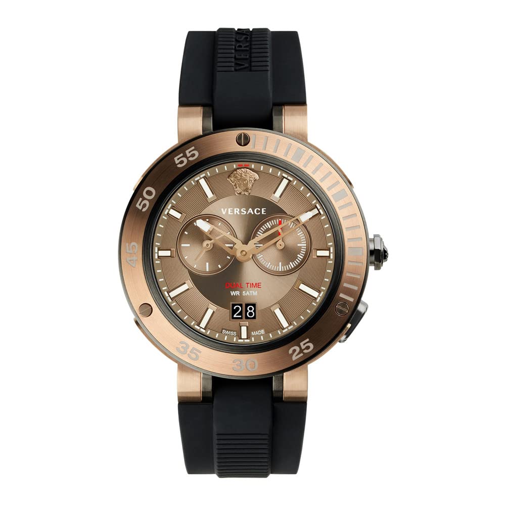 Versace V Extreme Chronograph Brown Tone Dial Black Rubber Strap Watch for Men - VCN030017 Watches Versace   