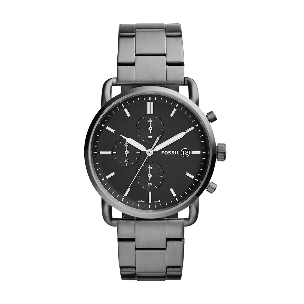 Fossil The Commuter Black Dial Grey Steel Strap Watch for Men - FS5400 Watches Fossil   