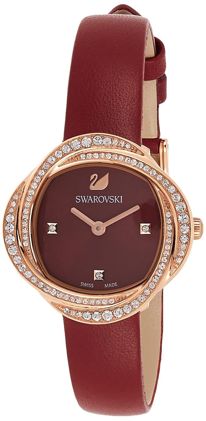 Swarovski Crystal Flower Red Dial Red Leather Strap Watch for Women - 5552780 Watches Swarovski   