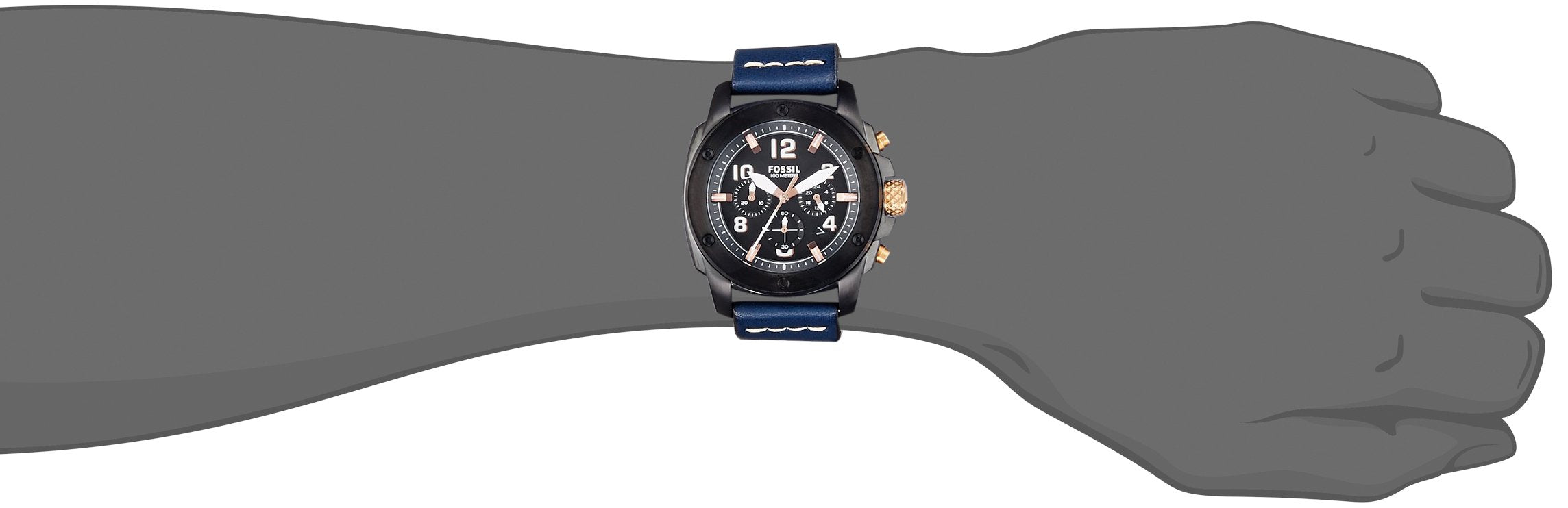 Fossil Modern Machine Chronograph Black Dial Blue Leather Strap Watch for Men - FS5066 Watches Fossil   