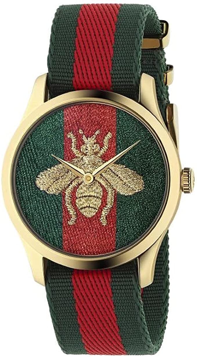 Gucci Le Marche des Merveilles Green & Red Dial Green & Red NATO Strap Unisex Watch - YA126487 Watches Gucci   