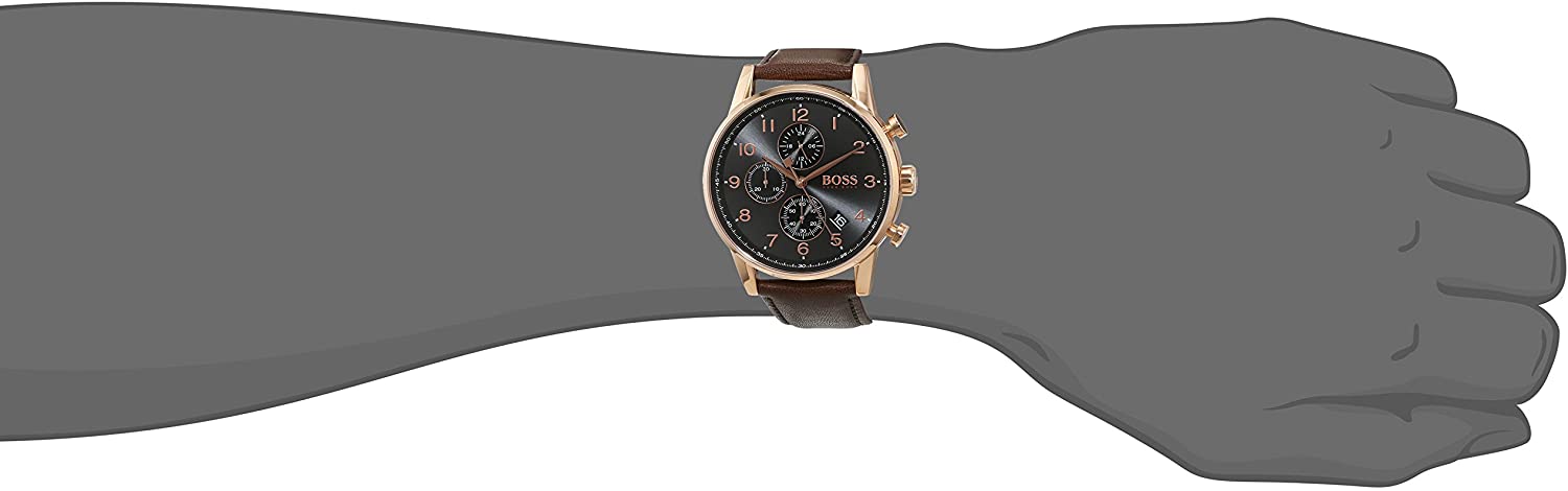 Hugo Boss Navigator Grey Dial Brown Leather Strap Watch for Men - 1513496 Watches Hugo Boss   