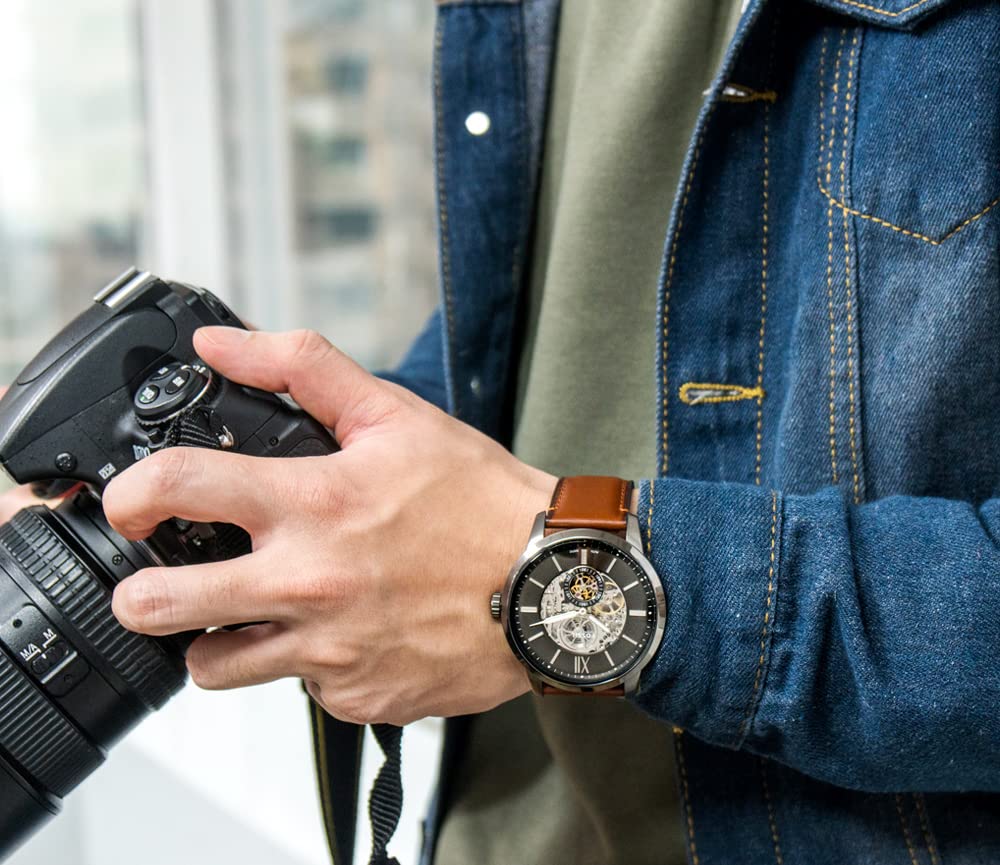 Fossil Townsman Automatic Skeleton Black Dial Brown Leather Strap Watch for Men - ME3181 Watches Fossil   