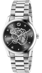 Gucci G Timeless Tiger Black Dial Silver Steel Strap Watch For Women - YA1264125 Watches Gucci   