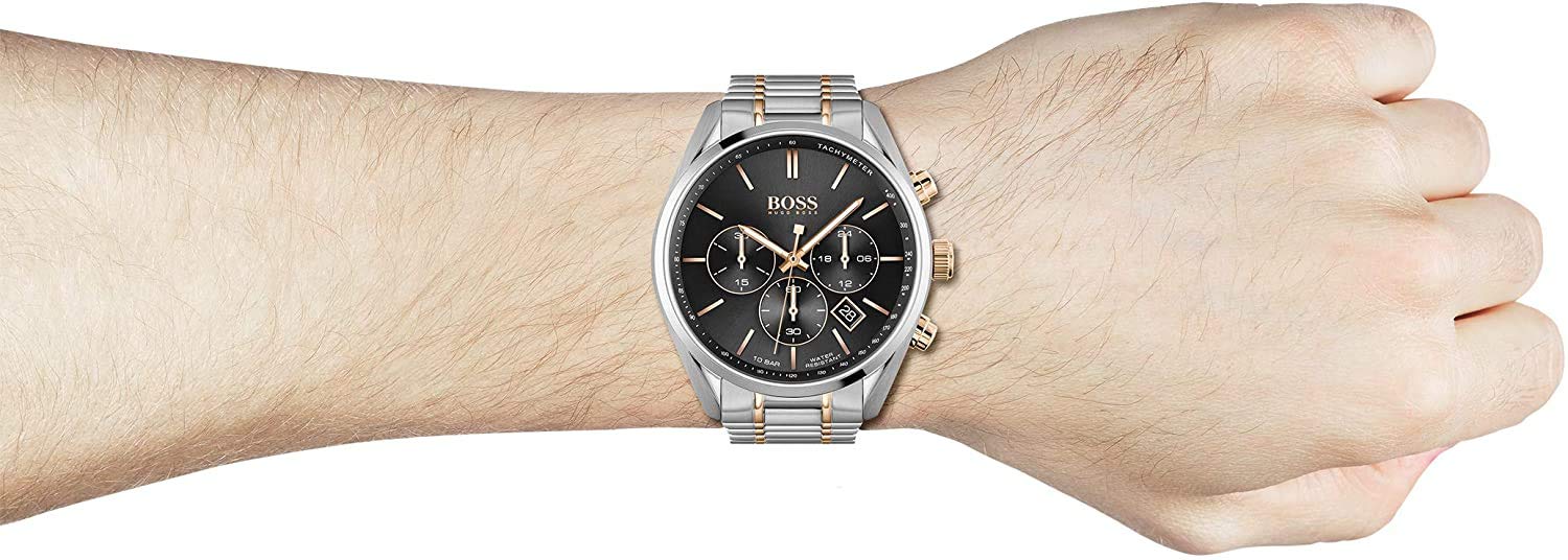 Hugo Boss Champion Black Dial Two Tone Steel Strap Watch for Men - 1513819 Watches Hugo Boss   