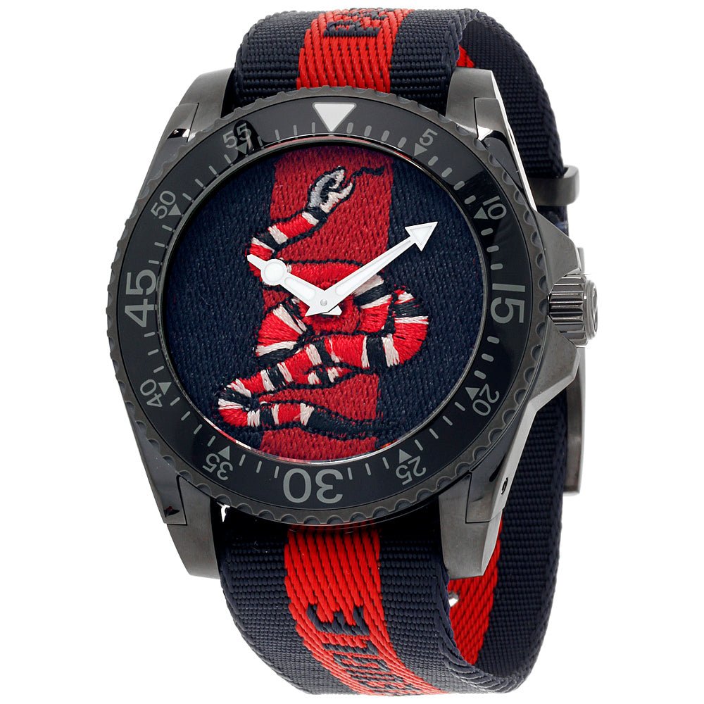 Gucci Dive Blue & Red Dial Blue & Red Nylon Strap Watch For Men - YA136214 Watches Gucci   