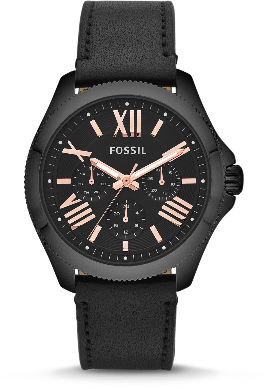 Fossil Cecile Multifunction Black Dial Black Leather Strap Watch for Men - AM4523 Watches Fossil   